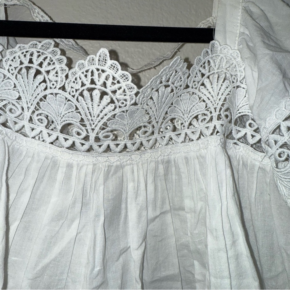 Timing White Crochet Lace Peasant Blouse Boho Cottagecore Top - Picture 2 of 5